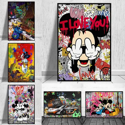 Disney Banksy Graffiti Pop Art Mickey Mouse And Donald Duck Street Art Poster On Canvas Prints Painting Home Decoration