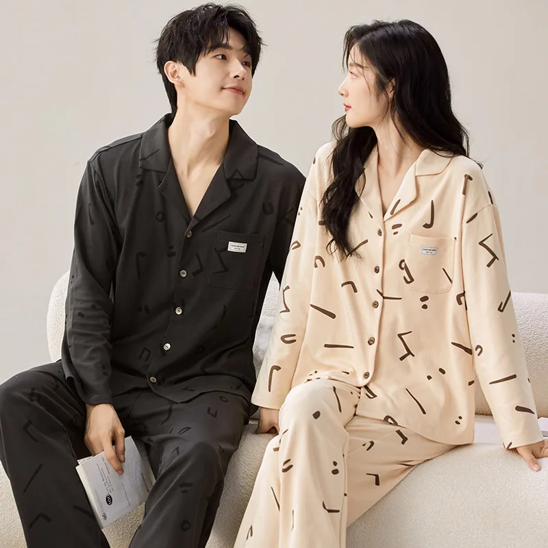 

Couple Cotton Sleepwear Set Womens Nightwear Pijama Autumn Cardigan Pyjamas Set Men's Pajamas Long Loungewear for Lovers