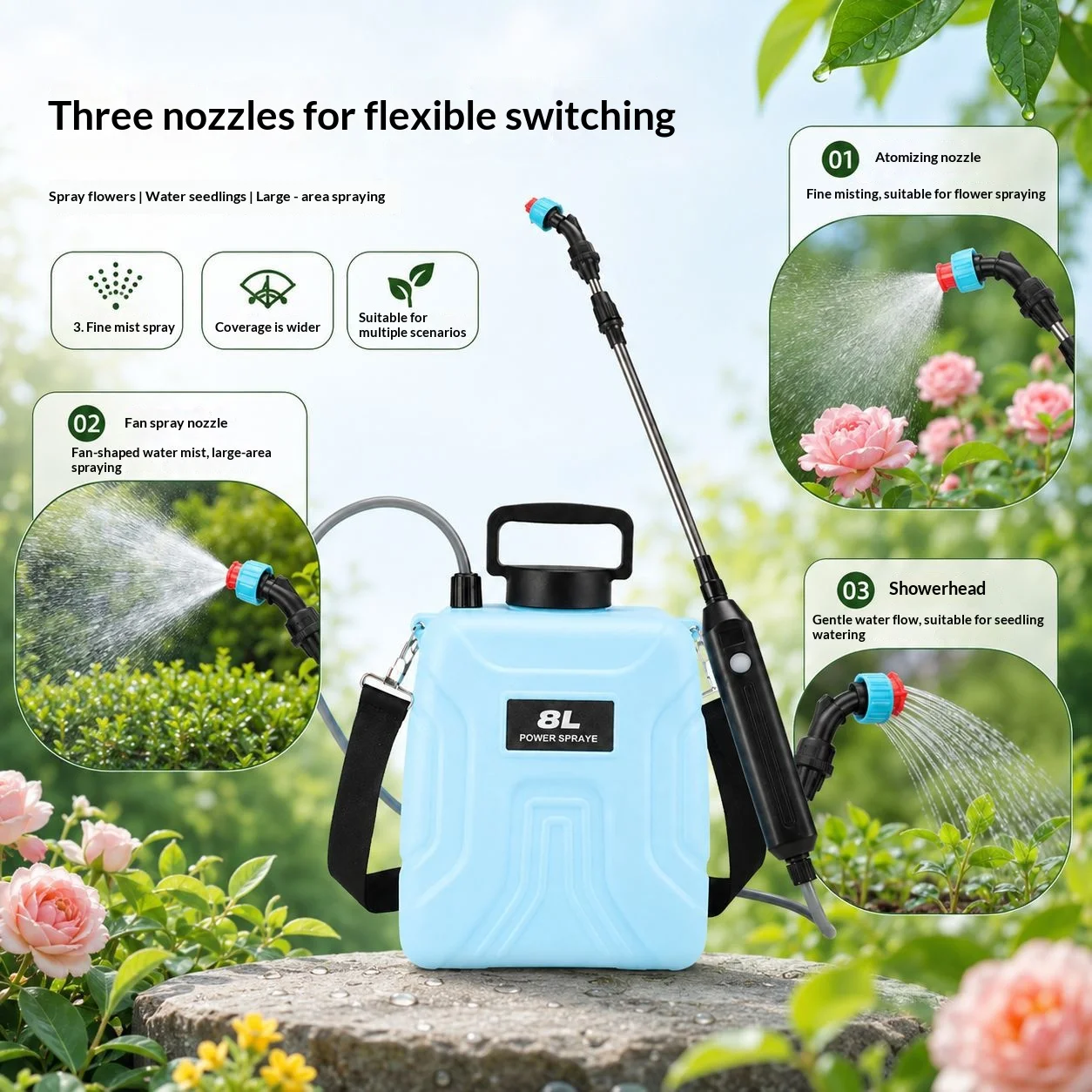 8L Electric Backpack Sprayer Portable Garden Spray Bottle Rechargeable Watering Tool with Adjustable Nozzle
