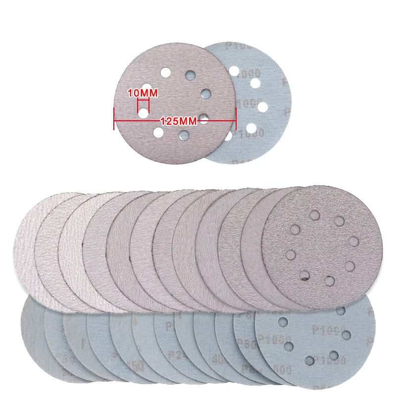 5 inci 8 lubang kait dan Loop bulat amplas Kit 100 buah 40-9/800 grit campuran berbagai macam amplas untuk amplas Orbital acak