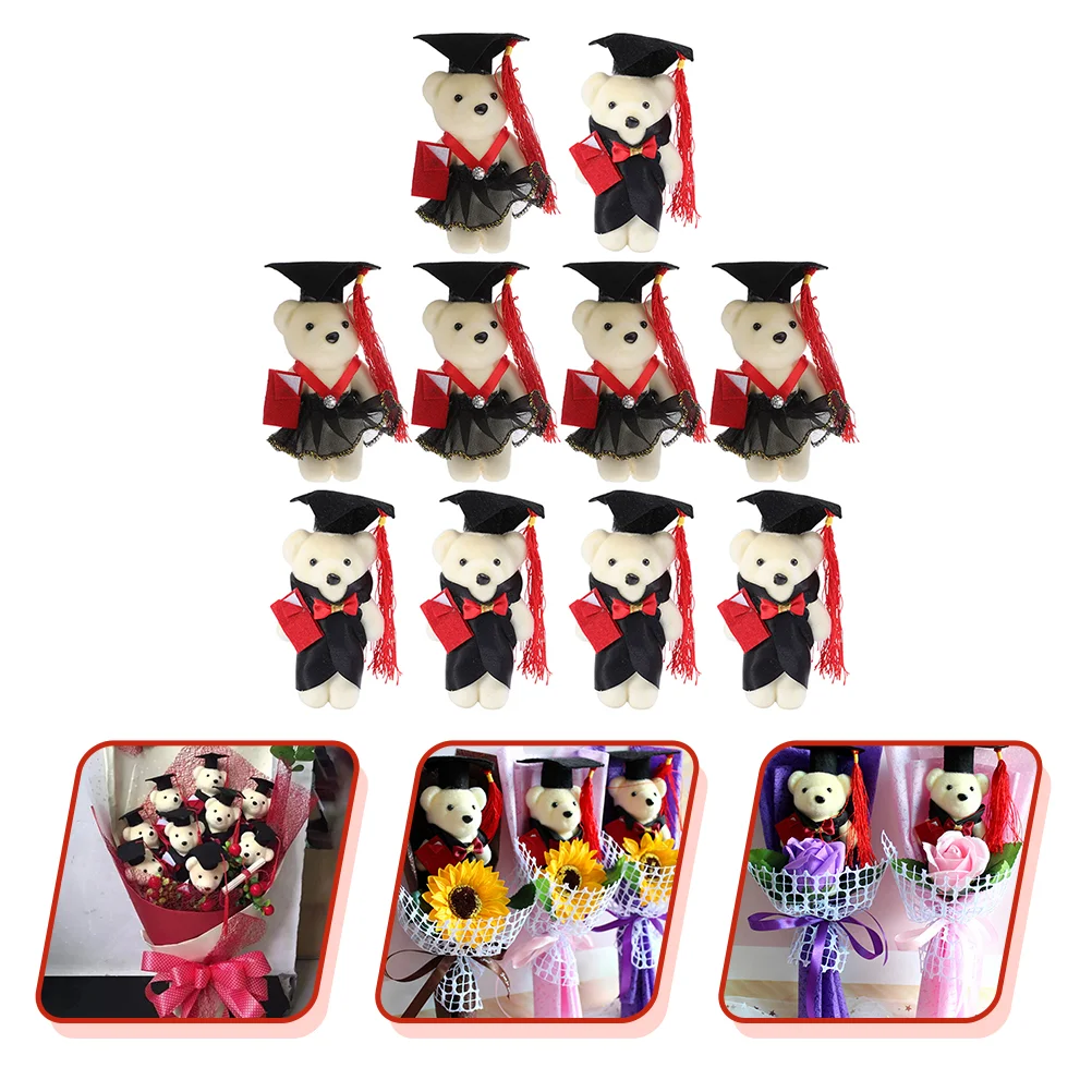 

10 Pcs Gifts Dr Bear Mini Graduation Miniature Graduate Plush Toy Adorn Decoration Black