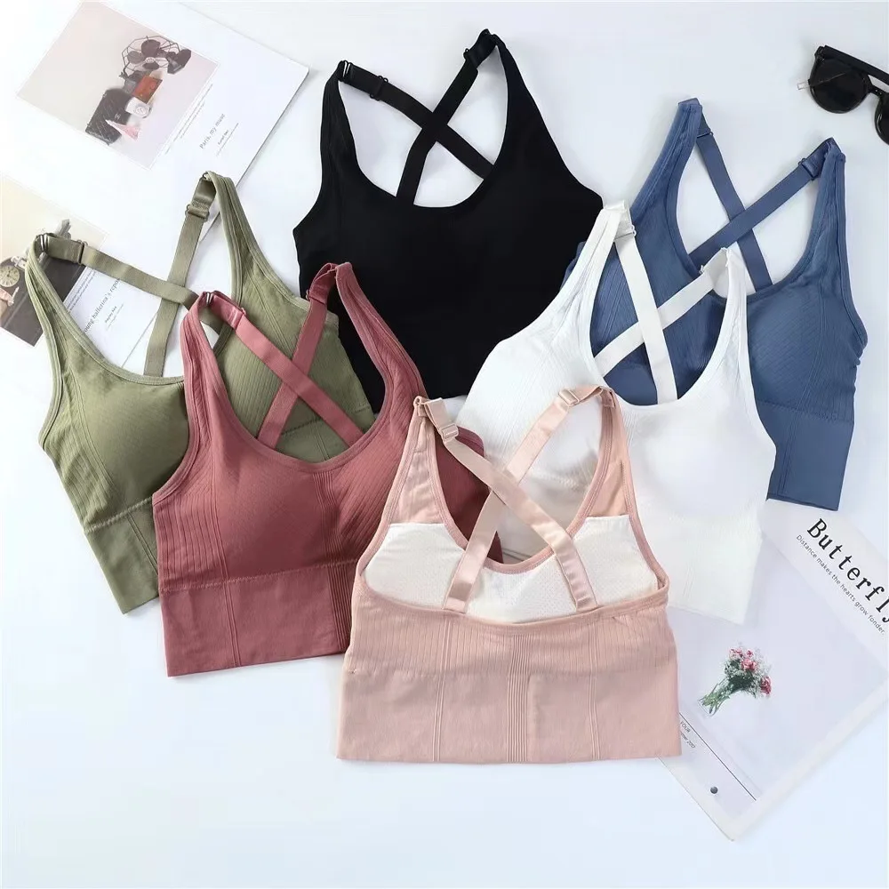 Seamless Sports Bra Cross Back Shockproof Crop Top Summer Women Underwear Sexy Lingerie Female Tanks Vest Yoga Gym Fitness Bra