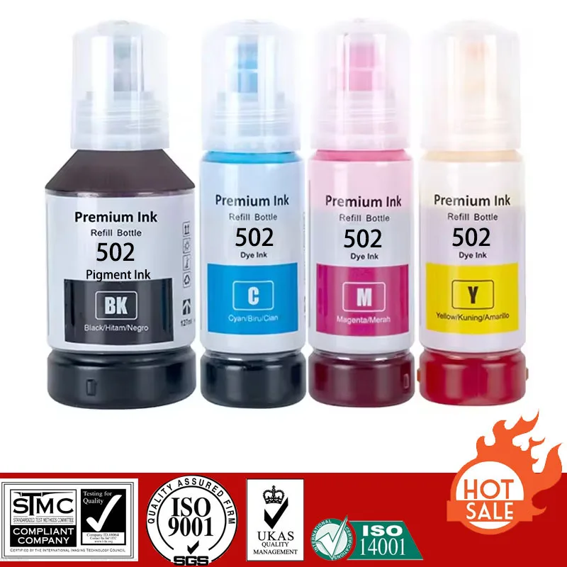 Compatible Refill Pigment Ink For T-502 T502 502, For Epson ET-2700/ET-2750/ET-2760/ET-2850/ET-3700/ET-3710/ET-3750/ET-3760