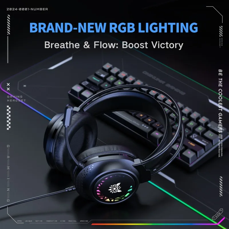 ONIKUMA X92 Wired Gaming Headset RGB 50mm Drivers Over Ear Headphones Omnidirectional Microphone USB 3.5mm PC PS4 PS5 Xbox Gamer