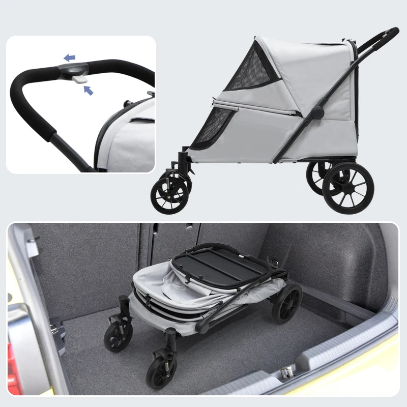 Легко складывающаяся коляска для домашних животных с двойным входом, коляска для средних и больших собак с окном и одним ножным тормозом