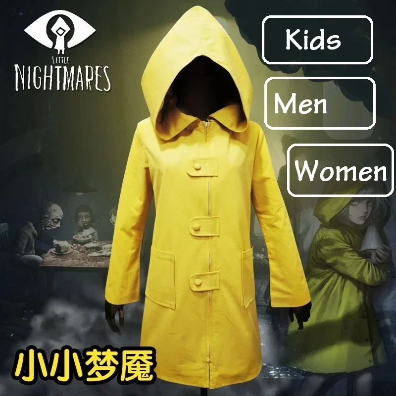 Game Little Nightmares Six Cosplay Costume para homens e mulheres, jaqueta com capuz amarelo, casaco, sobretudo, Halloween, vestido de Natal, crianças, menino