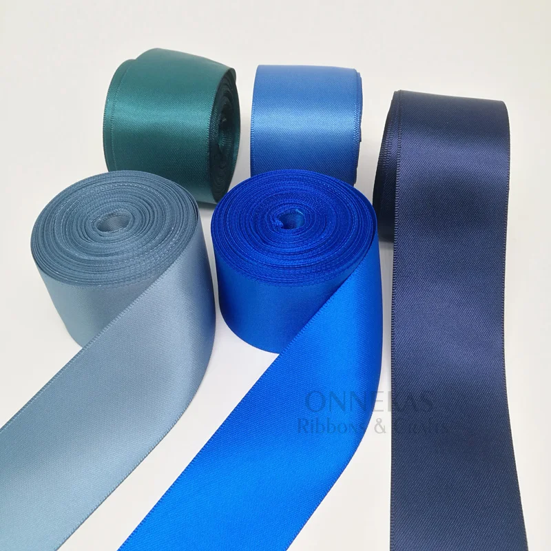 100Yards 6/9/13/16/19/25/38mm BLUE Double Face Satin Ribbon Solid Color Satin Ribbons 100% Polyester High Dense Fabric Tapes