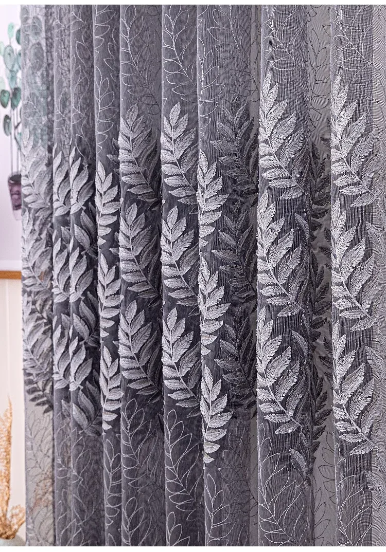 Modern Curtains for Living Dining Room Bedroom Light Luxury Light-transmitting Impervious Embossed Embroidery Window Tulle 1pc