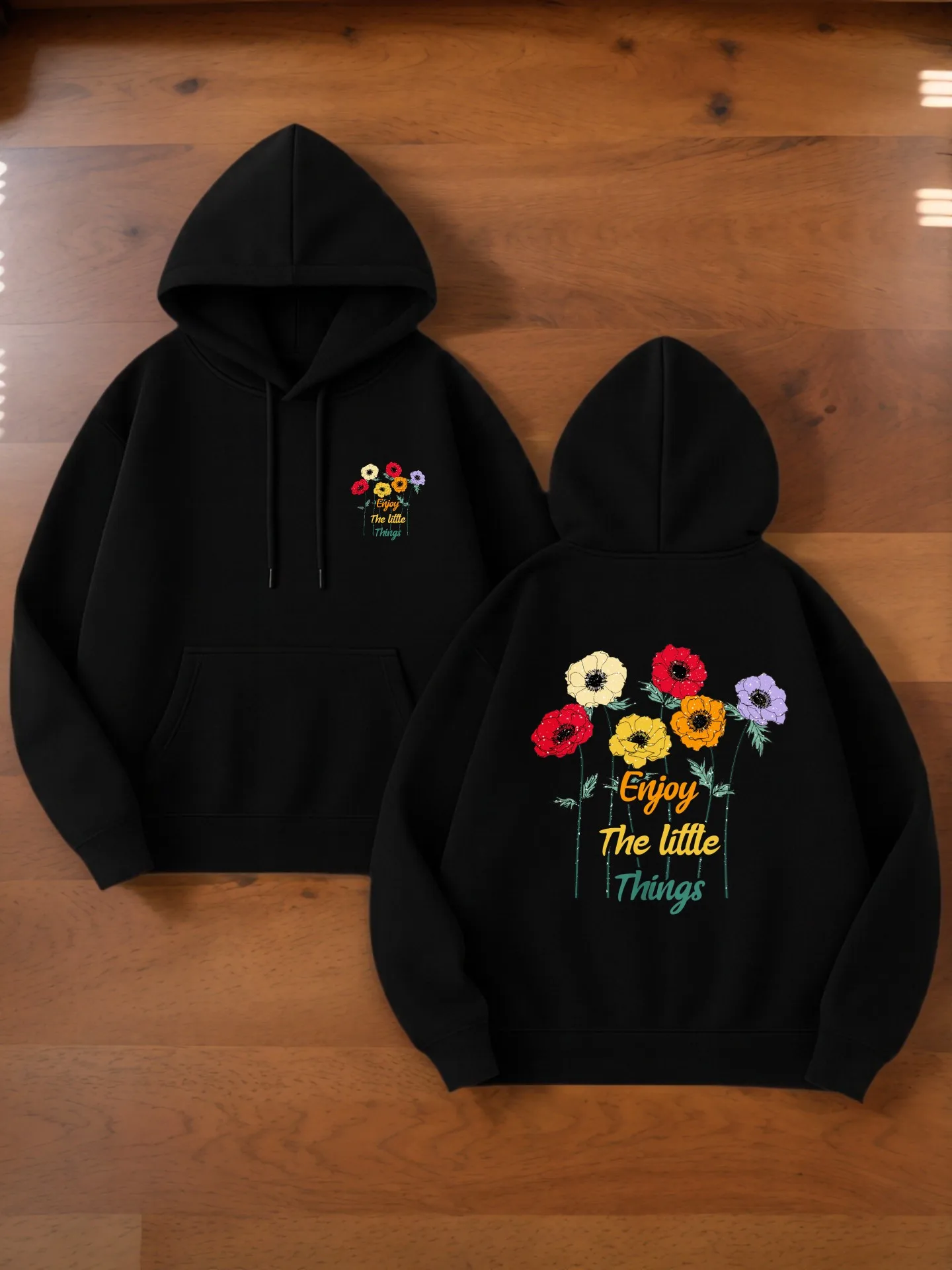 هوديي رجالي، طباعة زهور وأحرف، نمط كاجوال، قماش ناعم، للارتداء اليومي، للشباب