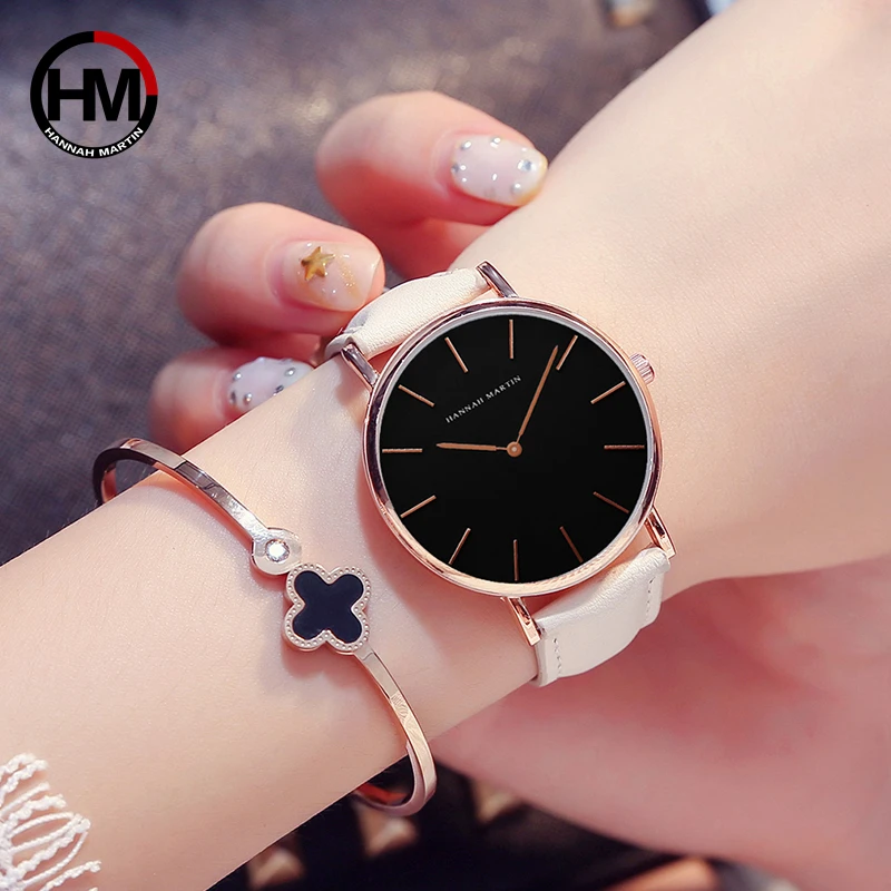 Hannah Martin Hot Fashion Simple Japan Quartz Movement Watch Leather Strap Clock Women Analog Waterproof Wrist watch Reloj Mujer