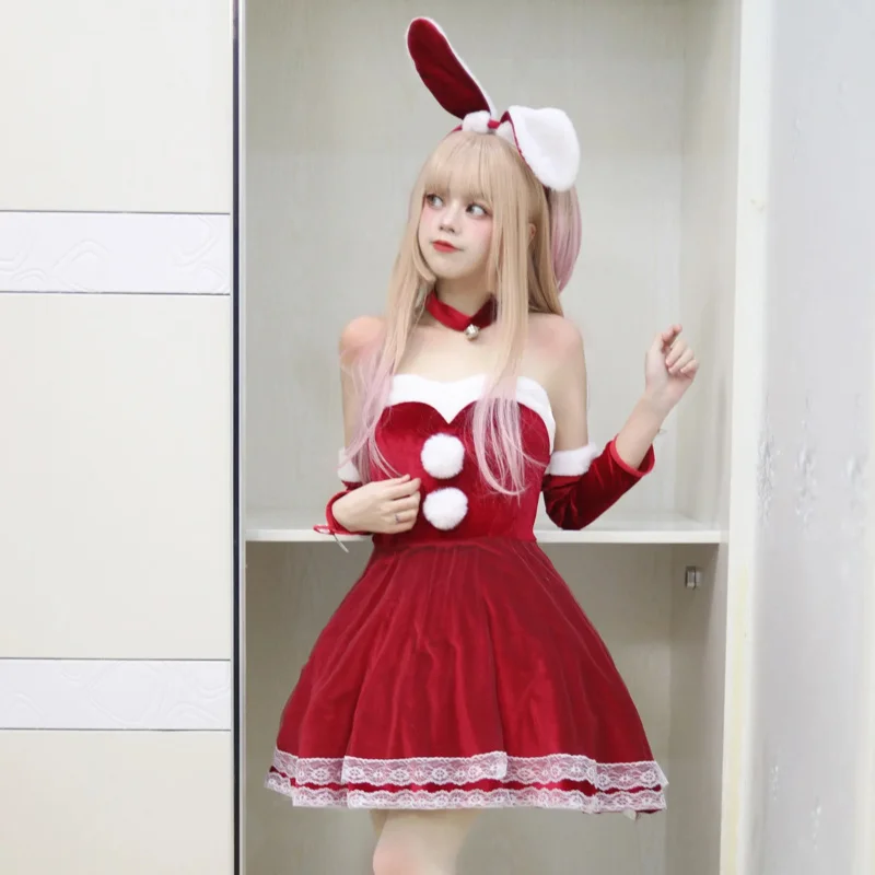 Kerst Nieuwjaar Rollenspel Feest Vrouwen Meisjes Rood Roze Sexy Pak Konijn Cosplay Schattige Outfit Mooie Bunny Girl Cosplay Kostuum