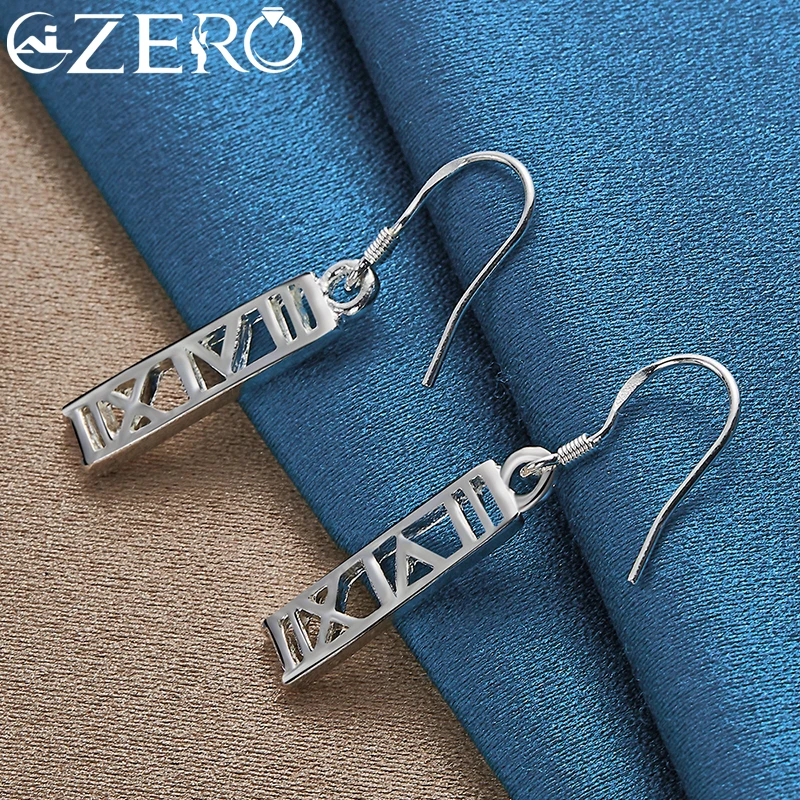 ALIZERO 925 Sterling Silver Roman Numerals Rectangle Drape Earrings For Women Wedding Engagement Party Charm Jewelry Accessories