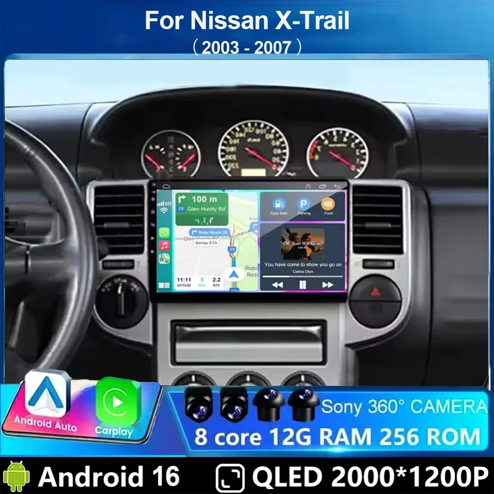 Android 16 Car Radio For Nissan X-trail 2003 2004 2005 2006 2007 Multimedia Video Player Navigation Stereo GPS 4G Carplay Auto