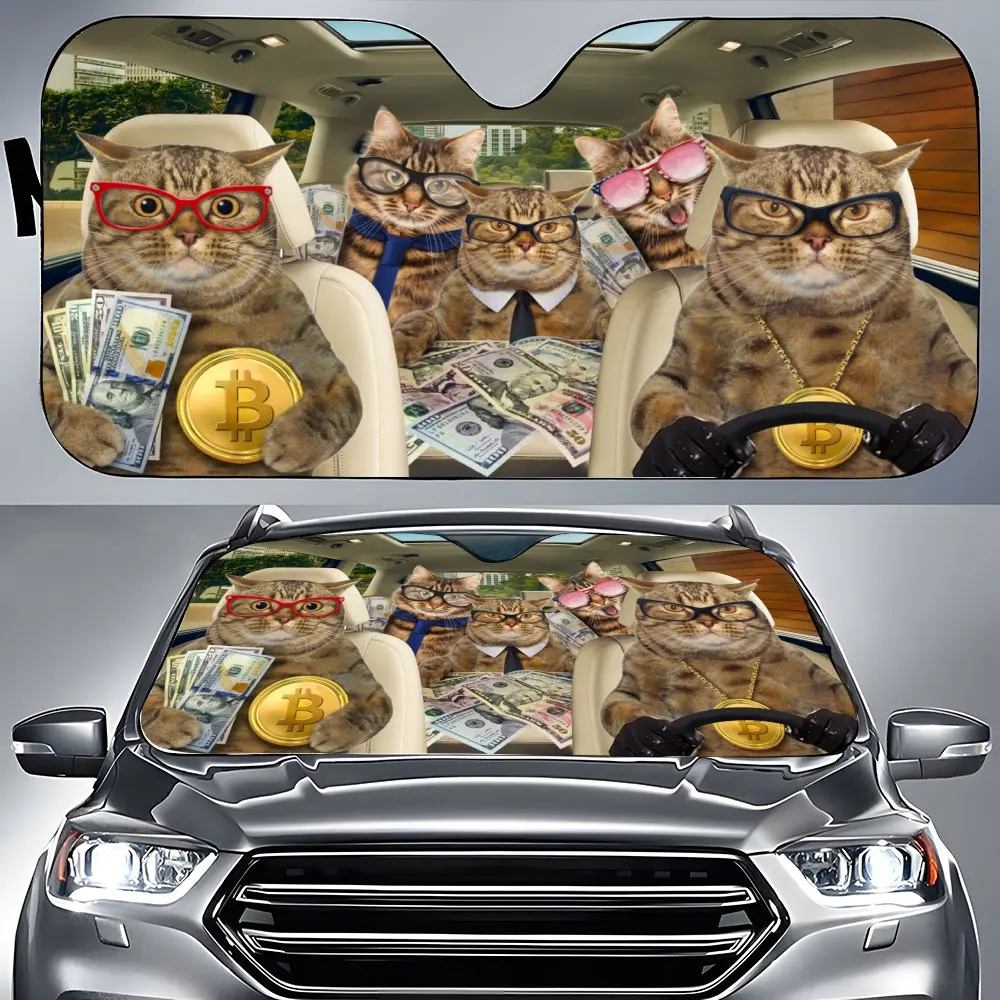 

Money Cat Car Interior Front Windshield Sun Shade, Auto Accessories Black Heart Cat Sunshade for SUV- Blocks Uv Rays Protector