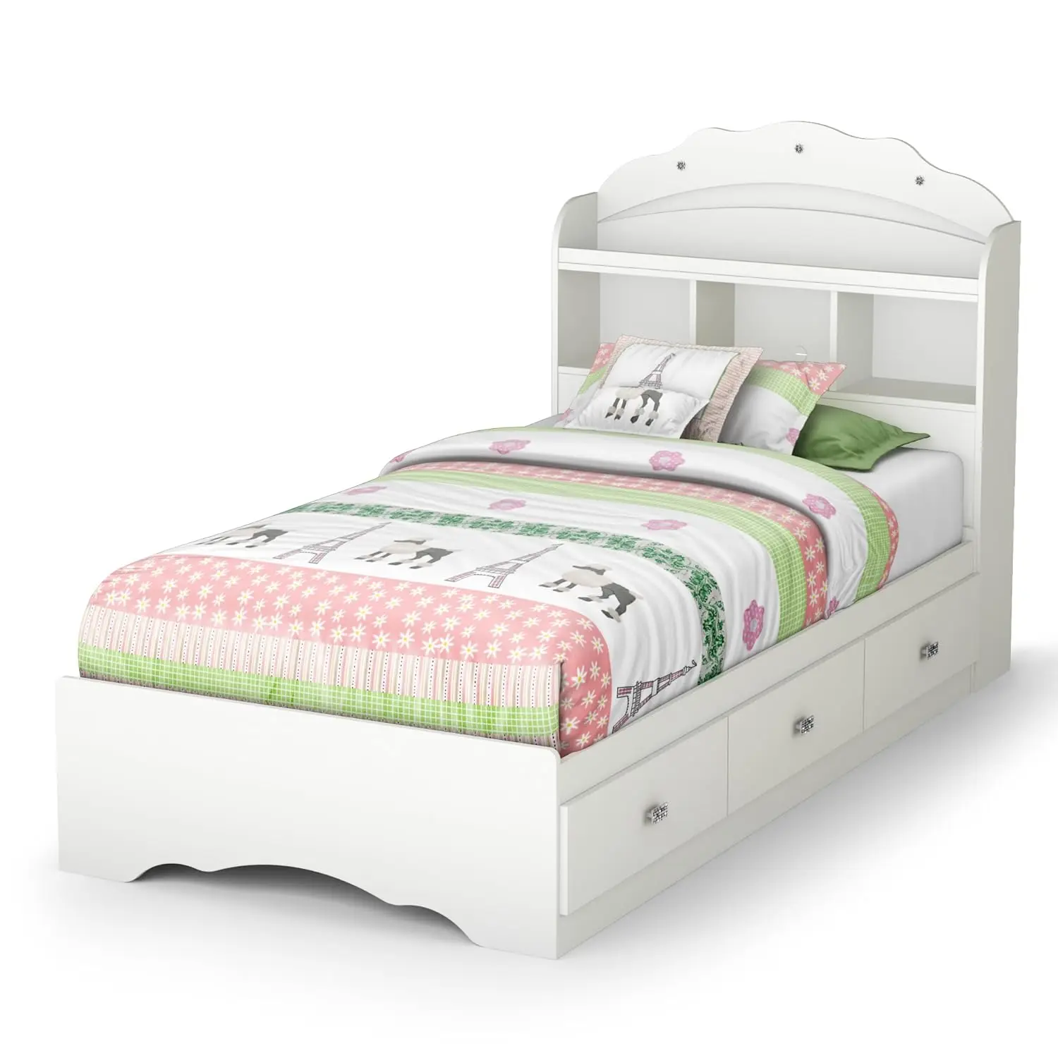 

Tiara Wood Twin Bookcase Storage Bed in Pure White, Customized