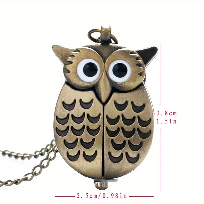 Bronze Copper Vintage Cute Mini Small Night Owl Quartz Pocket Watch Women Girl Lady Necklace Pendant Chain Birthday Gift