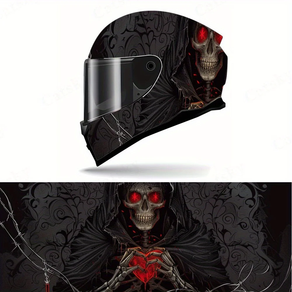 

Dark - Hearted Skull Helmet Vinyl Wraps, Waterproof Scratch-Resistant Full Face Helmet Decals, Durable PVC Artistic Design, Inst