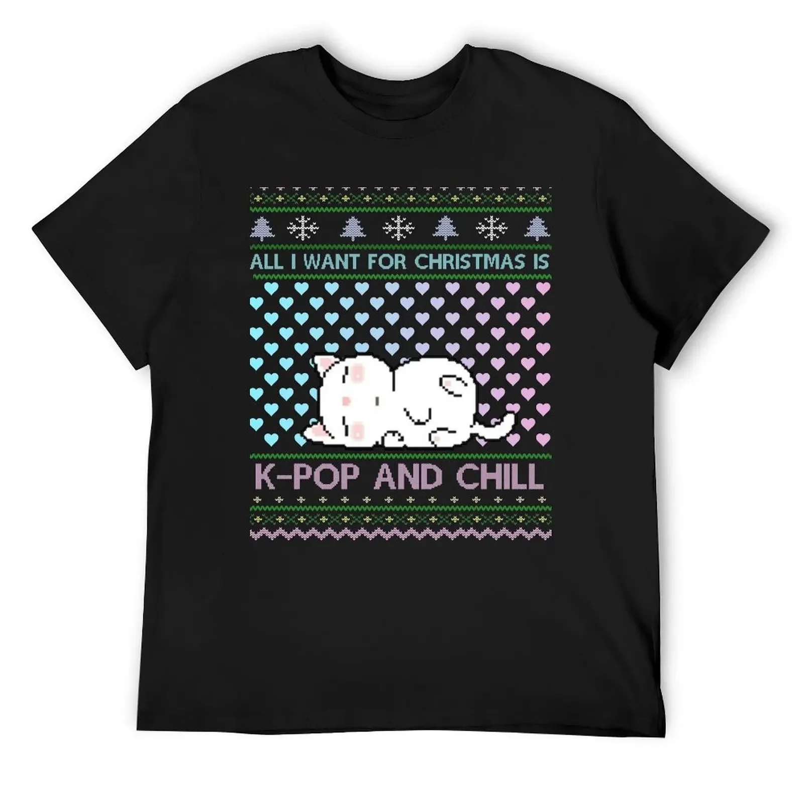 

KPOP AND CHILL - SARANGHAE I LOVE YOU K-POP K-DRAMA Ugly Christmas Sweater with Cute KAWAII Cat Cats and Heart Hearts Pa T-Shirt