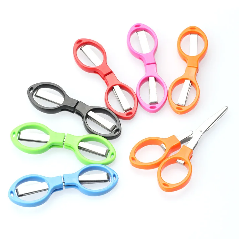 Multifunções Handle Scissors plástico para crianças, aço inoxidável, papelaria do estudante, artesanato artesanal, ferramenta DIY, 8 palavras dobre, 12pcs