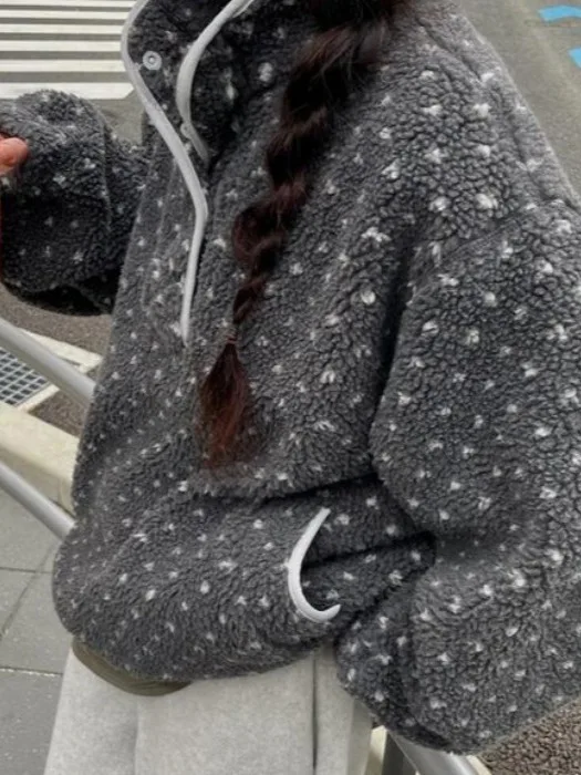 

Корейский Sle Thiened Lamb Fur Jaet, женский зимний новый свободный топ Lazy Sle, модная застежка-молния с узором в горошек