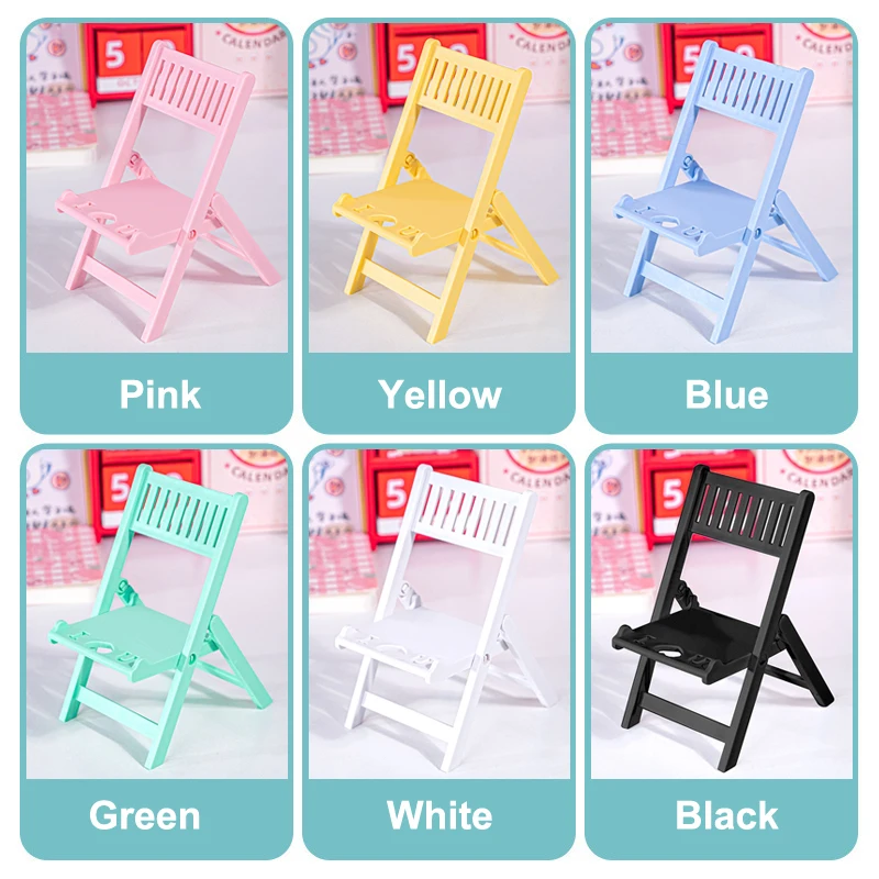 1/12 Dollhouse Miniature Chair Folding Chair Dining Table Chair Mini Furniture Model Decor Macaron Color Mobile Phone Holder