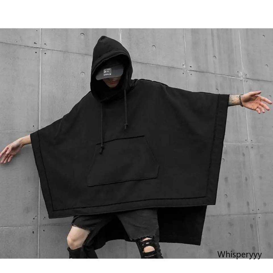 Bat Cloak In Long Hoodie Fashion Male Loose Casual Windbreaker Hooded Coat Man Black Pullover Streetwear Vintage Trend Clothing