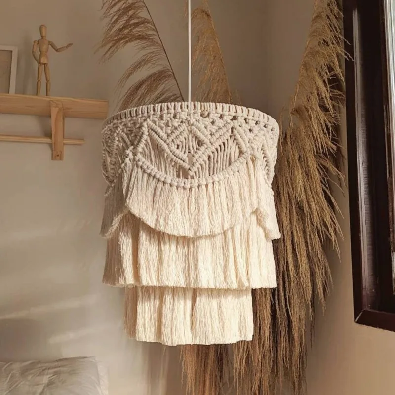 Nordic Ins Style Pendant Light Boho Handwoven Hanging Decor for Home Bedroom Soft Lighting Shade Room Aesthetic Lamp Cover