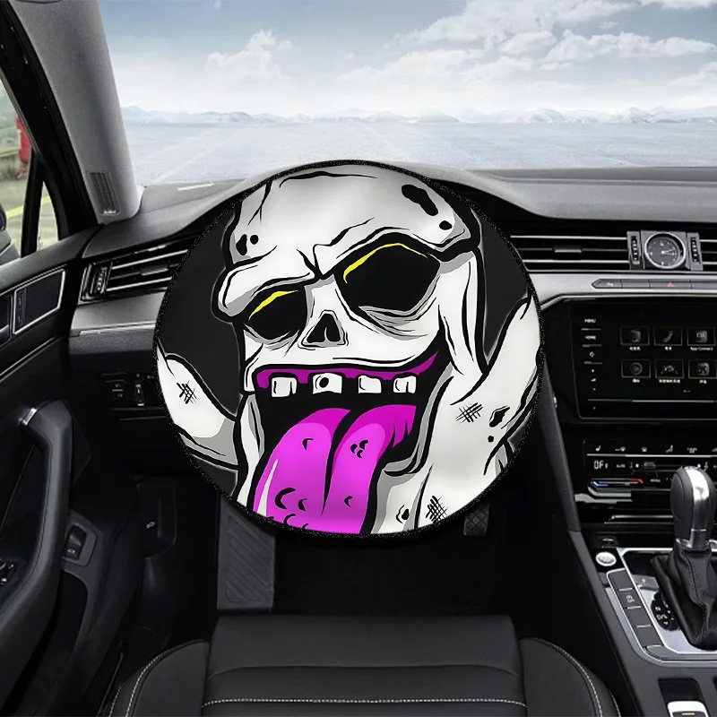 1pc Individual Quirky Cartoon Skull Print Steering Wheel Sunshade, Keeping Your Car Cool And Protected, Featuring Excellent Heat