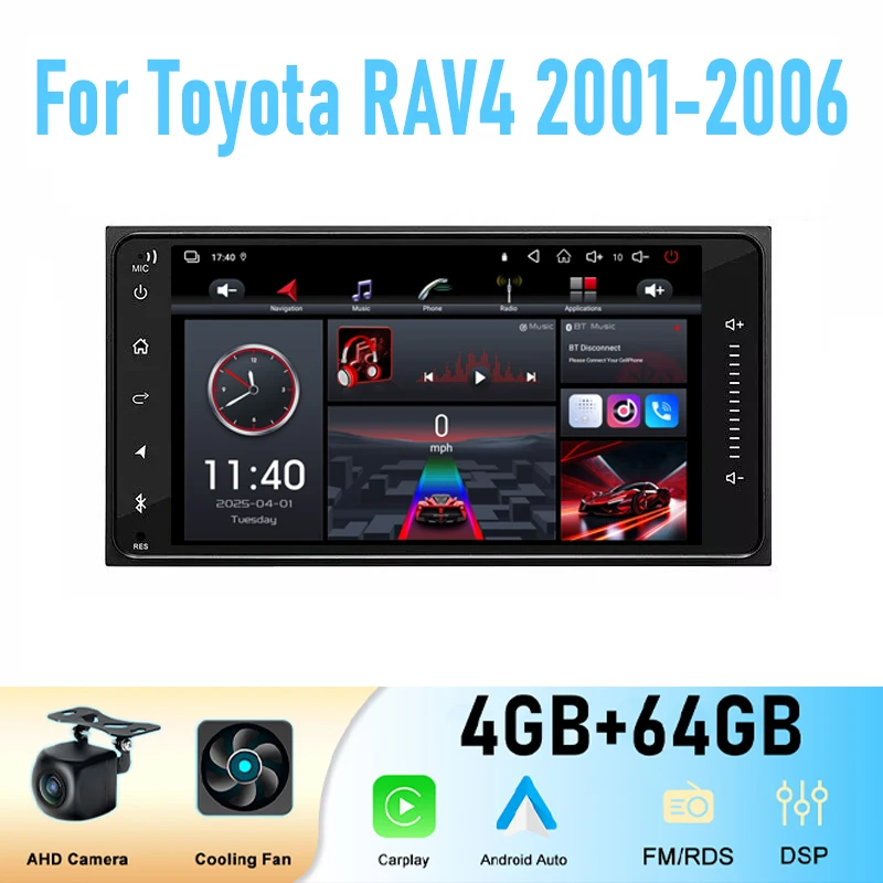 

7'' For Toyota RAV4 2001-2006 2DIN Car Radio DSP Android Multimedia Player Carplay GPS BT WiFi Navigation Head Unit