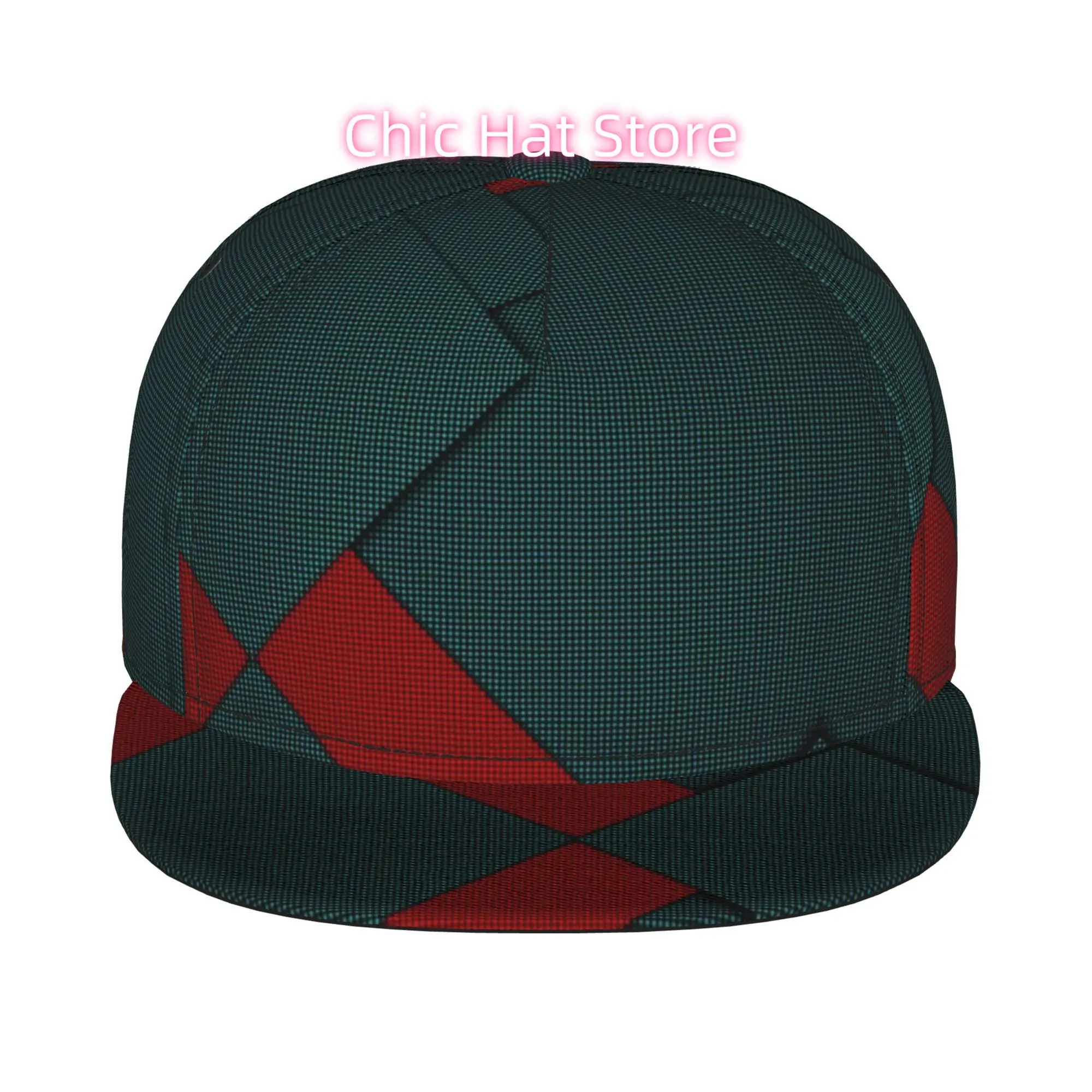1pc Red Teal Pixel Zigzag Fully Printed Hip-hop Caps, Baseball Caps, Stylish Flat-brimmed Baseball Cap, Trucker Cap, Golf