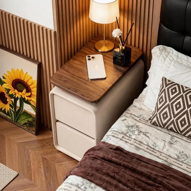 Fomex Fomex Fomex Solid Wood Bedside Table Ultra Narrow Small Storage Cabinet Light Luxury Medieval Cream Style Bedroom Nightsta