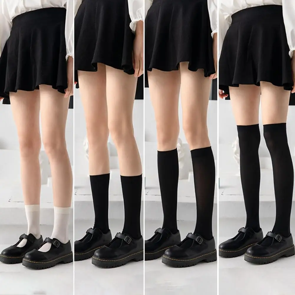 Knee High Socks Lolita Breathable High Elasticity Solid Color Above Knee Length Casual Boot Socks medias