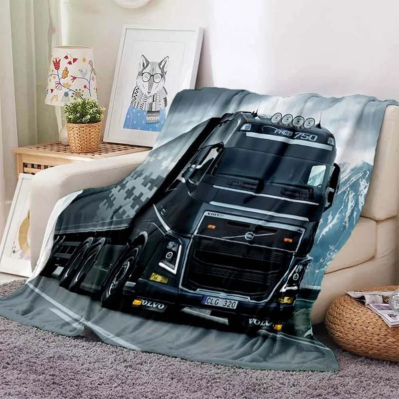 Cartoon Anime Truck Volvo HD Flannel Camping Blanket Children Sofa Lunch Break Blanket Thin Blanket Fashion Gift