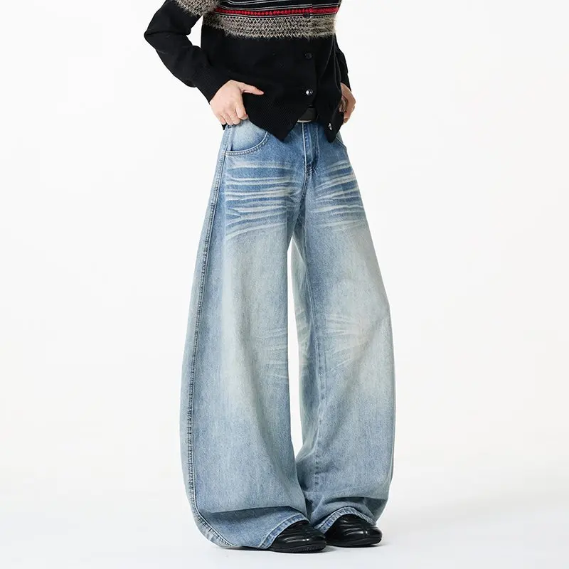 

Мужские модные джинсы - дышащие брюки из хлопковой смеси в американском уличном стиле, широкие штаны унисекс, универсальная городская одежда