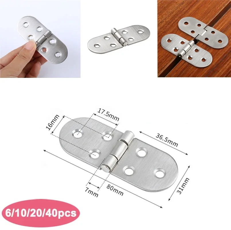 6/10/20/40pcs Folding Table Flip Hinge Stainless Steel Flap Round Edge Hinge Rotatable 180degrees Cabinet Door Hinge With Screws