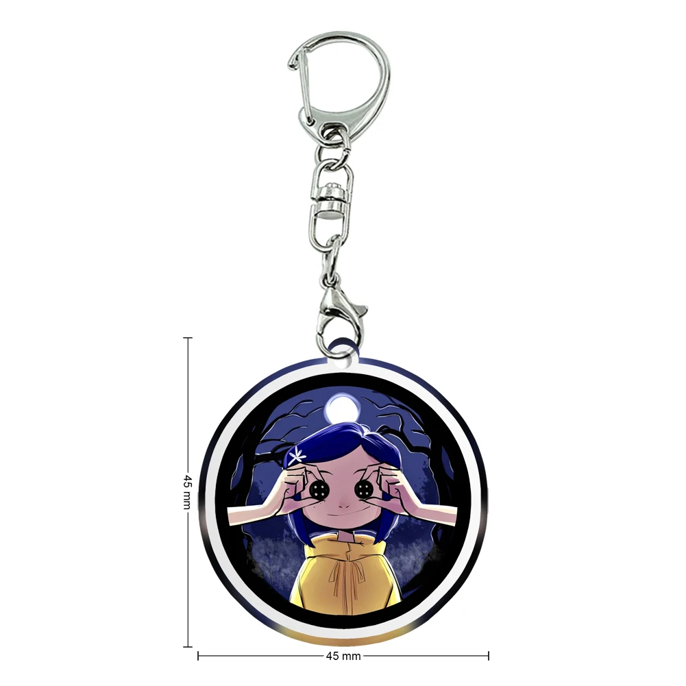 Coraline Movie Acrílico Keychain Chaveiros bonitos dos desenhos animados, Acessórios pingente para telefone, saco, chaveiro pendurado, presentes das crianças, venda quente