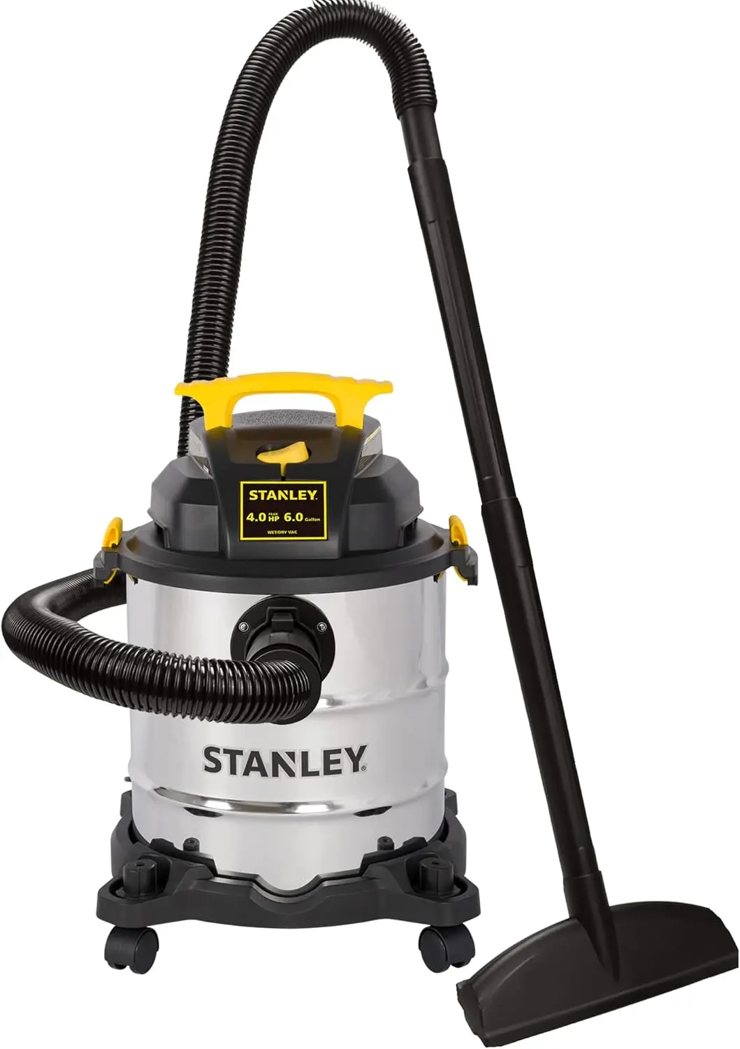 

6 Gallon Wet/Dry Vacuum, 4 HP Motor, Stainless Steel Tank, 16 ft Reach for Home and Garage Cleaning