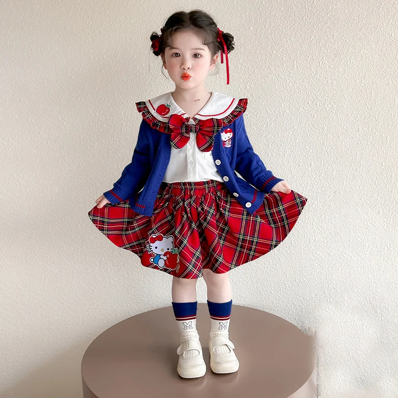 

Sanriou Girl Hello Kitty пальто с длинными рукавами Kuromi плиссированная юбка в студенческом стиле Jk комплект свитер рубашка юбка мультяшный праздничный подарок