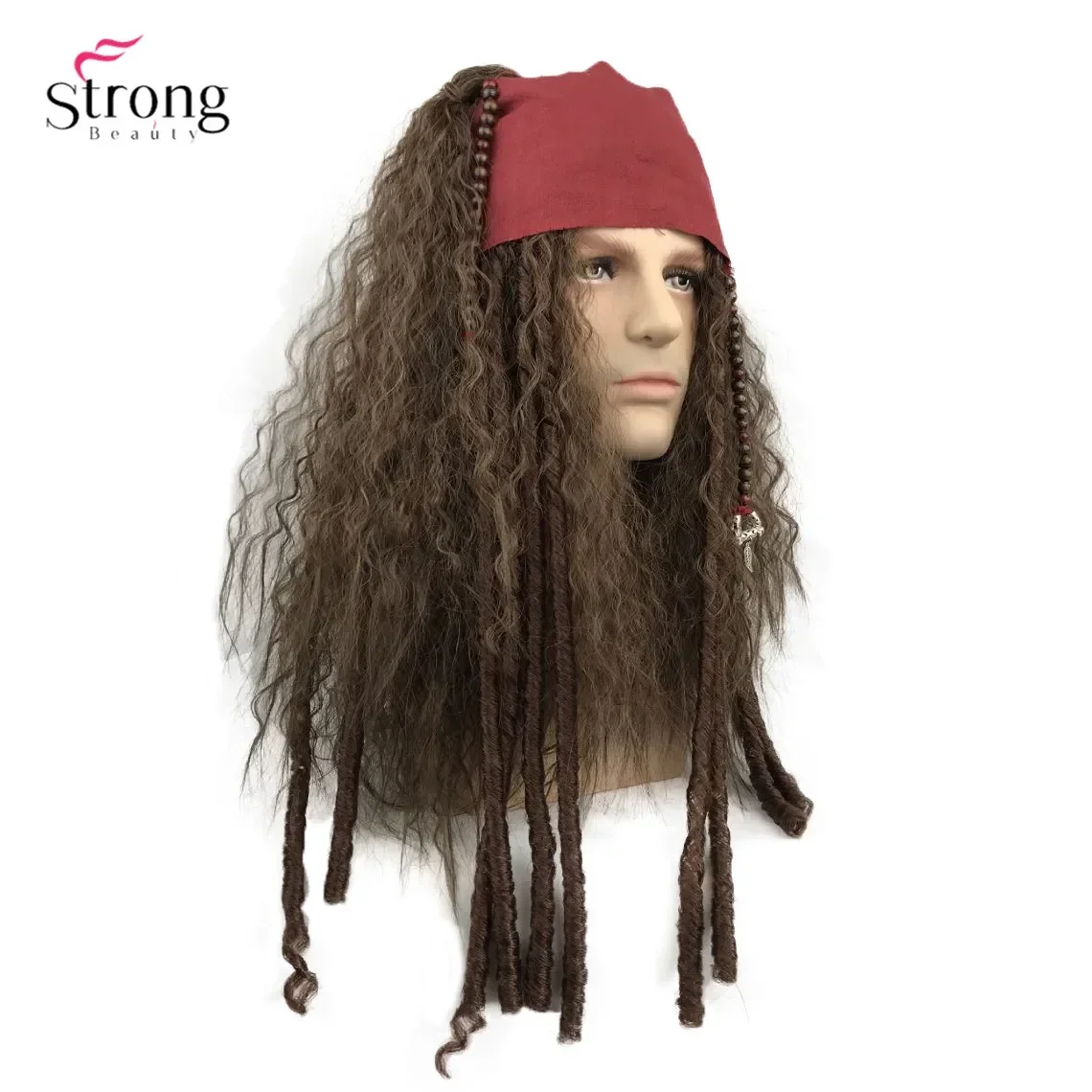 StrongBeauty-Jack Sparrow Capitão Perucas, Peruca Pirata, Acessórios Completos, Cabelo Sintético