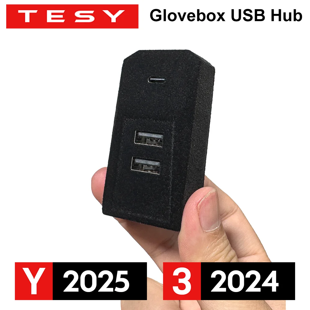 

USB-концентратор Glovebox для Tesla New Model Y Launch Juniper 2025 Model 3 Highland 2024, разветвитель порта Type-C, док-станция для передачи данных
