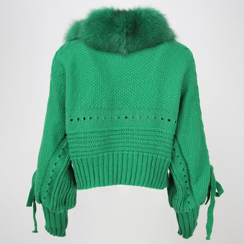 MENINA BONITA 2023 inverno donna Casual vera pelliccia di volpe collo moda corta calda giacca lavorata a maglia allentata con cappotto di pelliccia naturale