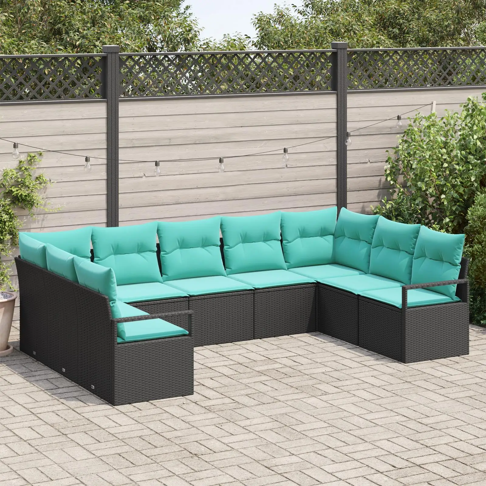 

10 Piece Black Poly Rattan Garden Sofa Set with Cushions Outdoor Furniture Patio Seating Set
