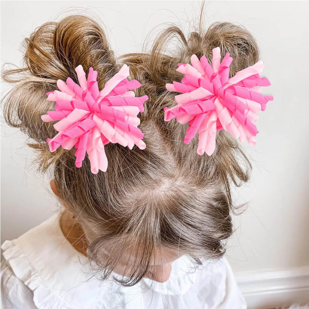 Oaoleer 2PCS/Set Curly Ribbon Hair Bows Clips Korker Bows Hair Clips for Girl Flower Bobbles Hairgrip Kid Hair Accessories