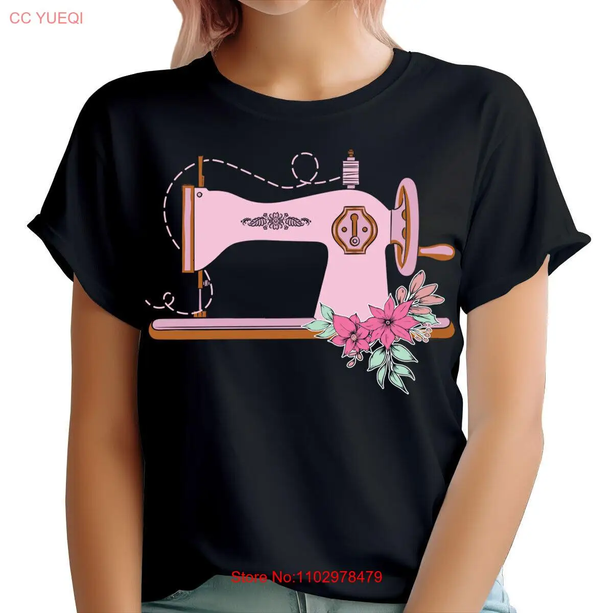 Máquina de costura floral esgoto quilters presente hobby camisetas femininas camiseta top # TA-39