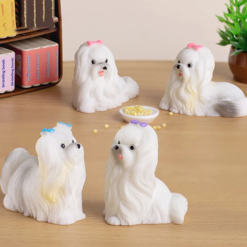 Cute Resin Maltese Dog Figurines Fairy Flower Pot Ornament Cartoon Dog Figure Miniature Landscape For Home Decoration Kids Gift