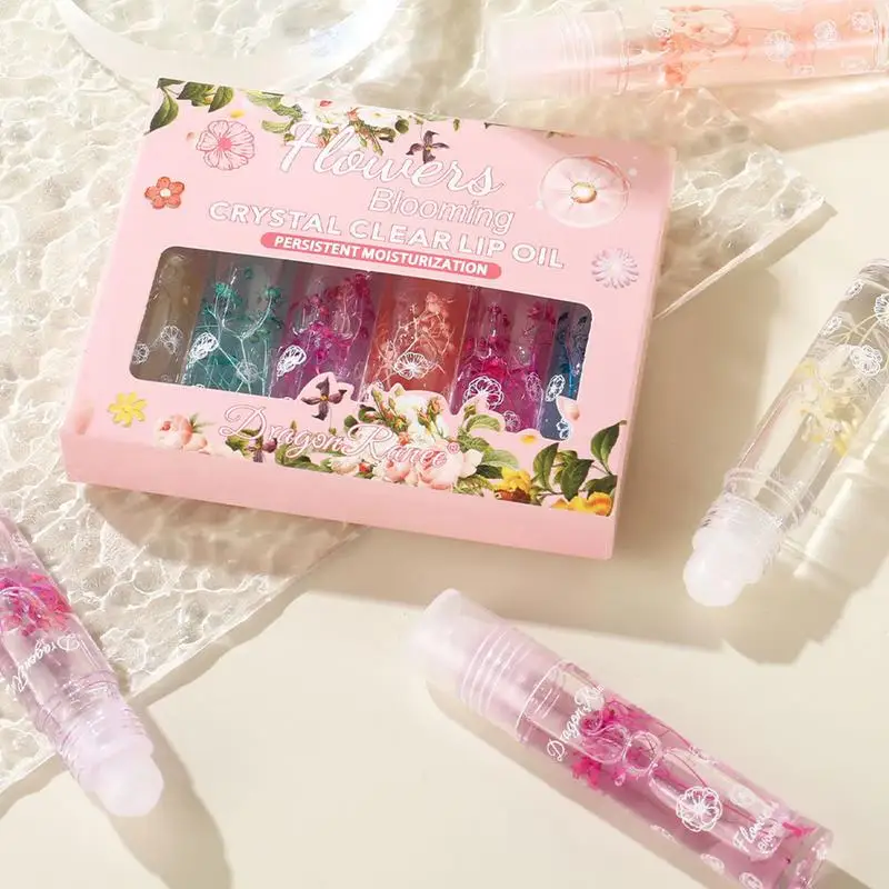 Blumen-Roll-on-Lippenbalsam, kristallklarer Lipgloss, feuchtigkeitsspendendes, transparentes Lippenöl, langanhaltendes, feuchtigkeitsspendendes Lipgloss, Lippenpflege-Make-up