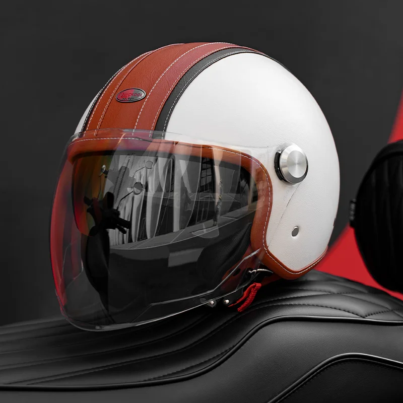 

Винтажный дизайн 3/4, мотоциклетный шлем с открытым лицом, кожаный стиль и съемный интерьер, классический и стильный вид