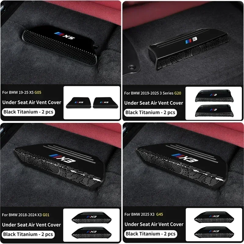 

-2PCS Car Air Outlet Cover Stickers For BMW 3 Series X5 X3 G20 G01 G45 G05 Metal Rear Under Seat Air Conditioner Dust Covers