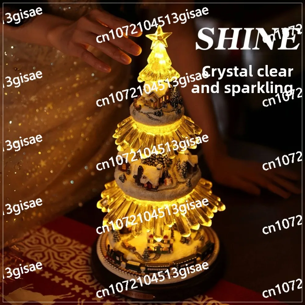 Christmas Tree Wooden Music Box Christmas Gifts, Four-story Rotating Train