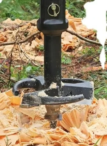 Excavator stump removal, spiral drill stump planer
